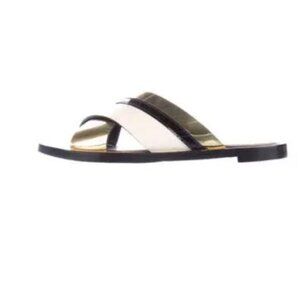 Lanvin CrissCross Metallic Leather Slides SZ 37